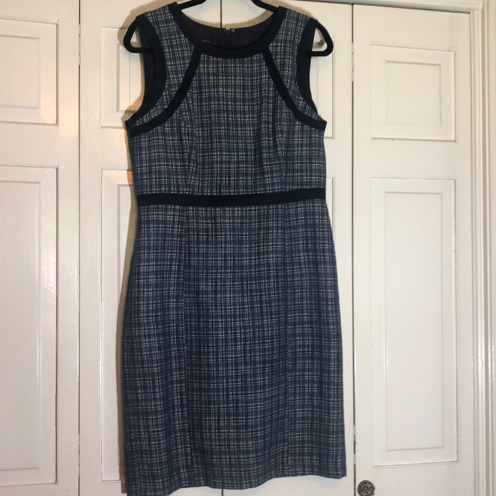 Talbots Tweed Sleeveless Sheath Dress cotton/linen blend navy SZ 10